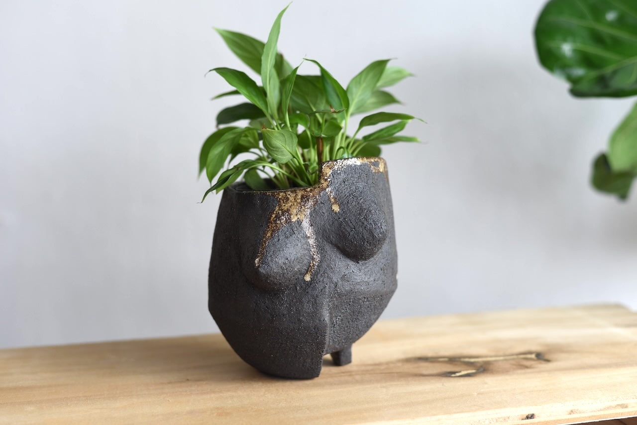 indoor black ceremic pot planter Figurative Planter – MAS Arte_Sano